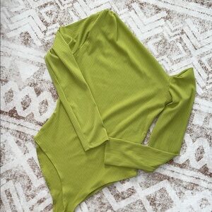 Lime Green Ribbed Long Sleeve Top